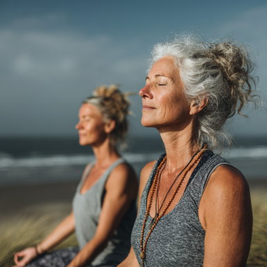 Възрастен мъж в йога поза